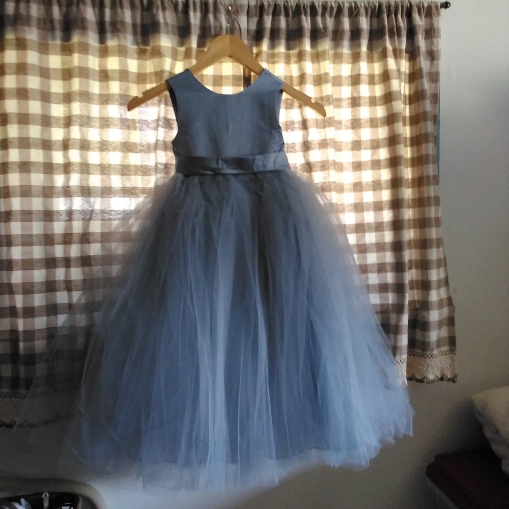 Dusty Blue Tulle Flower Girl Dress